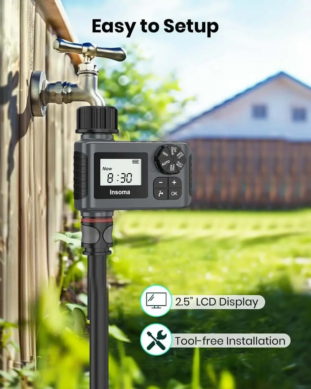 Outdoor Garden Hose Faucet Timer, Programmable Water Sprinkler System with Rain